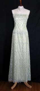 NWT Jessica McClintock Green Lace Silver Gown Dress 6  