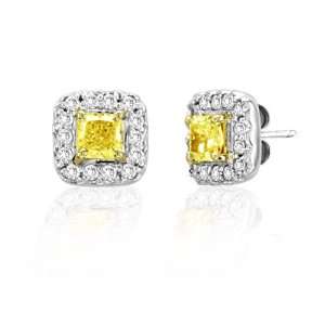   Gold Natural Fancy Yellow Diamond Earrings with 1.25cttw of Diamonds