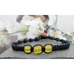  Black Hemp Bracelet with Yellow Recycled Glass Beads 