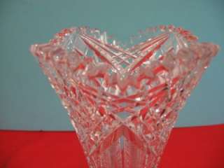 SIGNED 14 Hoare 4 Sided Trumpet Vase American Brilliant Glass  