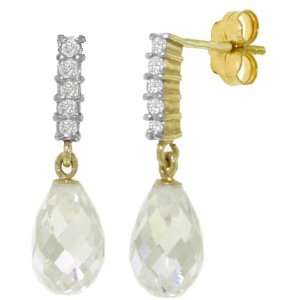  14k Solid Gold Diamond Dangle Earrings with White Topaz 