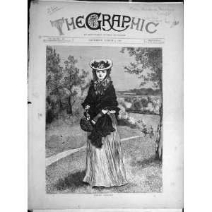  1871 Dolly Varden Lady Girl Garden Bonnet Basket Print 