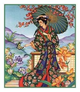 Japanese Artist Hokusai The Lady #2 Counted Cross Stitch Chart Free 