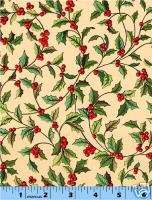HOME FOR THE HOLIDAYS cotton quilt fabric HOLLY BERRIES  