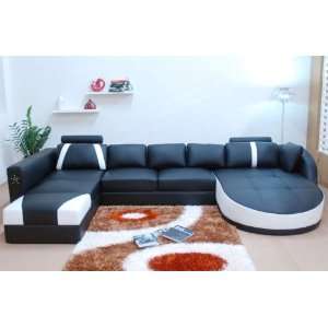  La Star Contemporary Full Leather Sectional Sofa   Black 