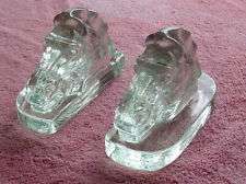 BOOKENDS PAIR of 2 Heavy Clear Glass Horse head horsehead