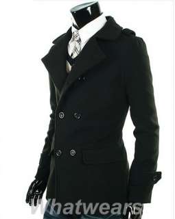   Wool Double Breasted Cowl Collar Trench Coat M~XXL Black Z09  