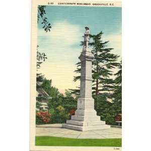   Vintage Postcard   Confederate Monument   Greenville South Carolina