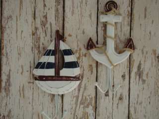 Wooden Sailboat & Anchor Wall Hooks ~Nautical Decor  