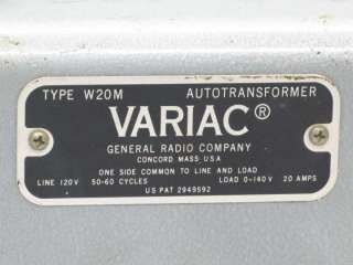 VARIAC Type W20M AutoTransformer General Radio Company, 50 60 Cycles 