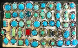 FREE wholesale lots bulk 16pcs turquoise silver p vintage charm ring 