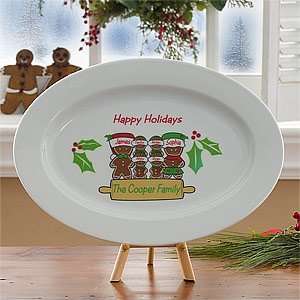 Personalized Holiday Platter   Gingerbread Family  Kitchen 