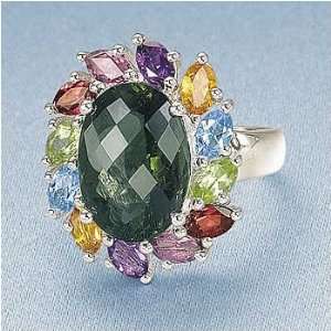  Size 7 14kw Oval Moldavite Ring With Mixed Semi Precious 