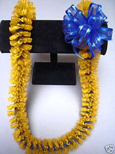 Hawaiian Sheer Ribbon Lei Graduation Gift Gold Blue  