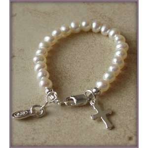, Pearls with Cross. This dainty christening bracelet is made 