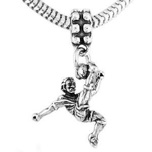   Sterling Silver Soccer Player Kicking Ball Dangle Bead Charm Jewelry