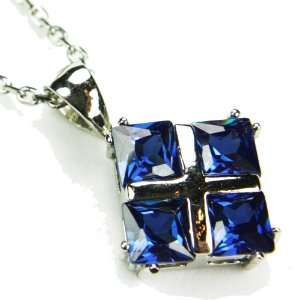  Foursquare Necklace, Sapphire Colored CZs, 18 Jewelry