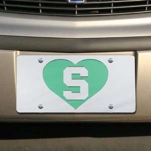  Michigan State Spartans Silver Mirrored Heart License 