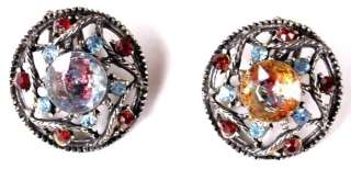Big Vintage Art Glass & Rhinestone Clip Back Earrings  