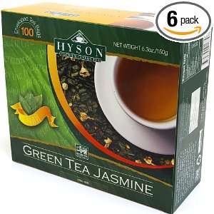 Hyson Green Tea Jasmine, Teabags, 100 Count Boxes (Pack of 6)  