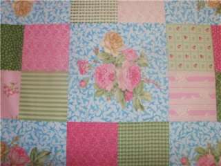 Ro Gregg Shabby Pink Green Blue Floral Rose Cheater Patch Quilt Block 