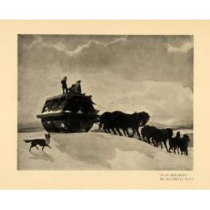  1911 Print Road Breaking Horses Men Dog Snow Ice RARE 