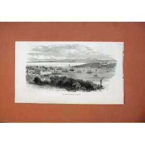  1873 Sailing Ship Channel Fleet Tagus Buildings Hills 