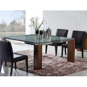  60 Inch Square Dining Table with Crackled Glass Top and 