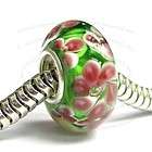 Sterling Silver Pink Red Murano Flower Glass European Bead Charm 