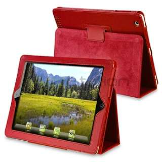 ACCESSORY FOR APPLE IPAD 2 RED LEATHER Smart Cover Case+HEADSET 