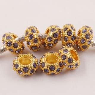 CZ Crystal European Spacer Loose Gold Plated Beads Fit Charm Bracelet 