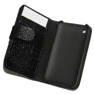 BLACK  Crocodile Leather Wallet Case Cover for iPhone 3  