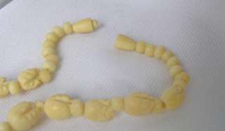 Vtg Tribal Carved Ox Bone Necklace w/ Elephant Pendant  