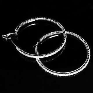   18K white gold GP Swarovski crystal drop hoop earrings M06  