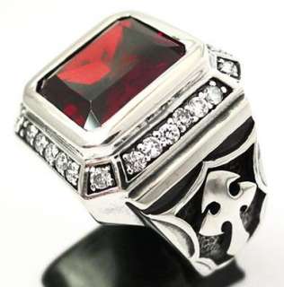 BIG KNIGHT TEMPLAR CROSS RING 11.5 RED RUBY DIAMOND STERLING 925 