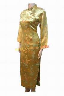 Chinese Long Sleeve Cheongsam Evening Dress Gold WLD 28  