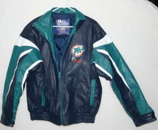 Miami Dolphins Pro Player Official NFL Football Leather Jacket Large L 