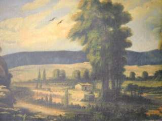 Nice antique oil on canvas landscape painting # 0885  