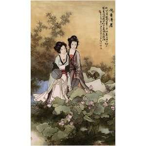  Chinese   Ladies With Lotus Flowers Canvas