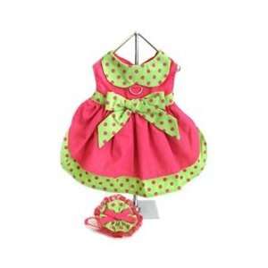 Hot Pink and Lime Green Polka Dot Dress W/ Veil Hat 