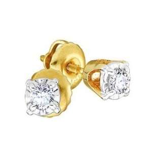  Solitaire Diamond Stud Earrings Round 14k Yellow Gold (0 