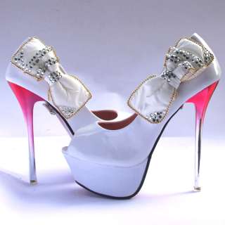 Silver Bead Gillter Bowknot Bridal Wedding shoes Princess Super High 