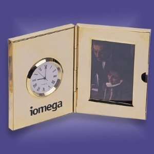  2 In 1 Gold Plated Brass Portable Clock & Photo Frame 