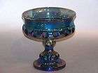 Indiana Glass Kings Crown blue irredescent Carnival glass comport 