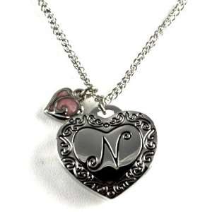  Gorgeous Initial Letter N Heart Locket Necklace Silver 