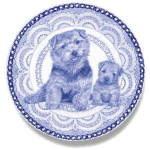 Norfolk Terrier & Puppy Danish Blue Porcelain Plate 