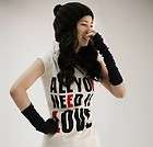 Style Long womens knit arm warmer fingerless gloves Leisure Black