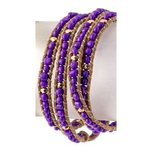  Brown and Purple Beaded Wrap Bracelet   Wraps 4 Times 