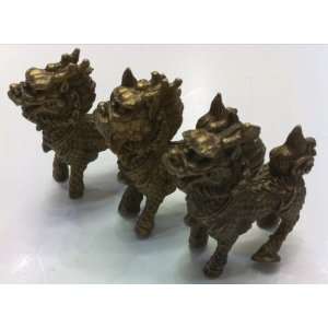 Brass Three Chi Lins Kirin Statue Figurine Set