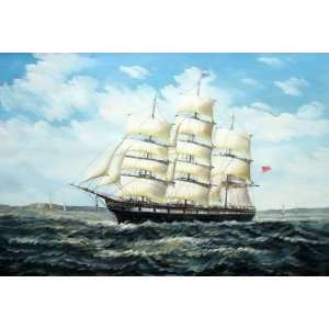  Racing Home Big Sailing Ship Oil Painting 24 x 36 inches 
